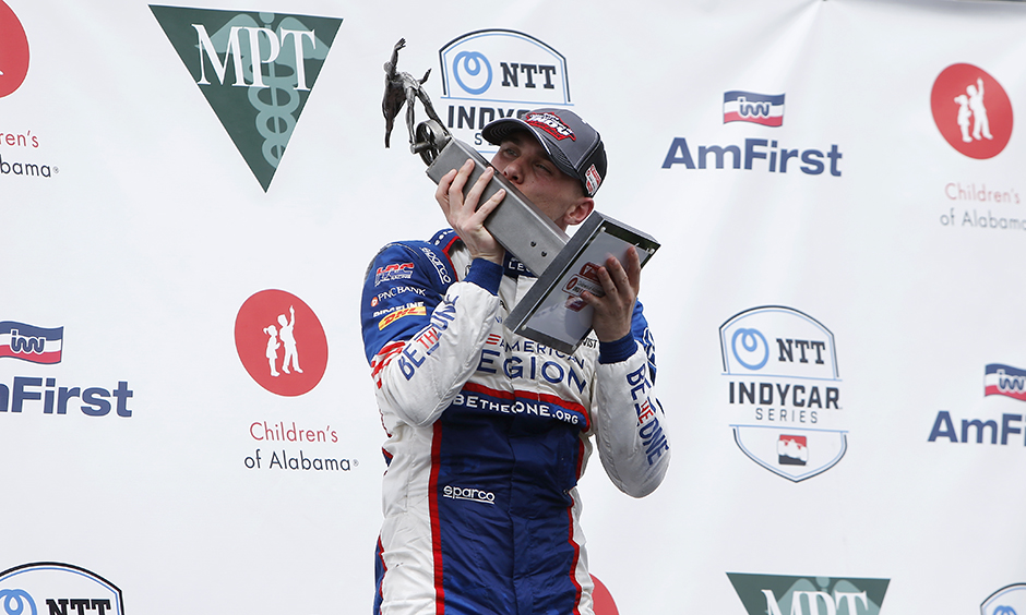 Linus on his first Indy car podium at Barber motorsports park 2024.